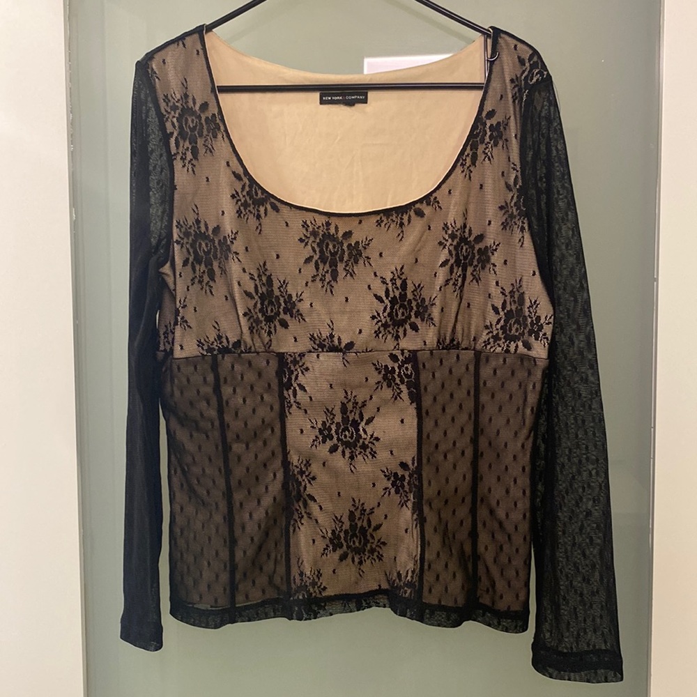 New York & Company Floral Lace Long-Sleeve Top Sz XL